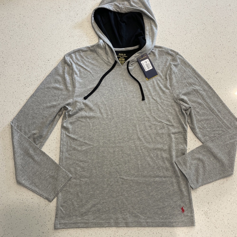 NWT‎ RALPH LAUREN Size S Men's Hoodie Tee Gray Jersey Knit PONY Supreme Comfort